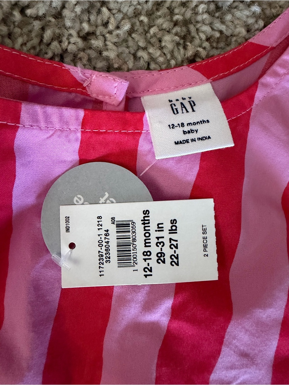 Gap Poplin 2 Piece Outfit Striped Pink Red Top Shorts Matching Set Size 12-18 mo - Picture 6 of 7